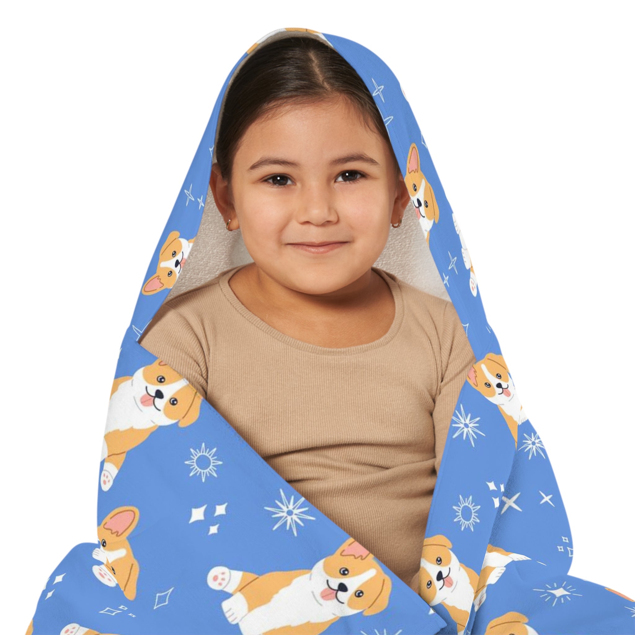 Kids Blue Corgi Dog Hooded Towel – Soft & Absorbent Bath & Beach Wrap