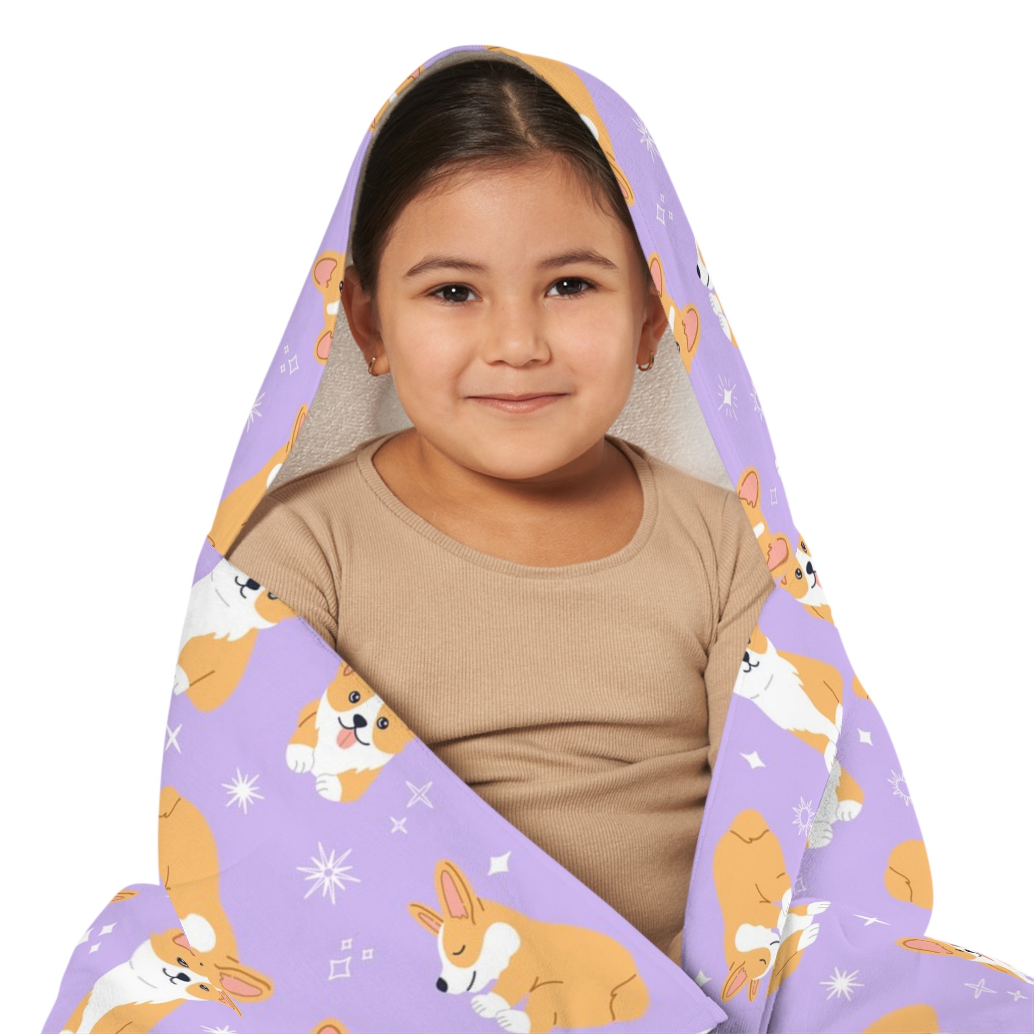 Girls Purple Corgi Dog Hooded Towel – Soft & Absorbent Bath & Beach Wrap