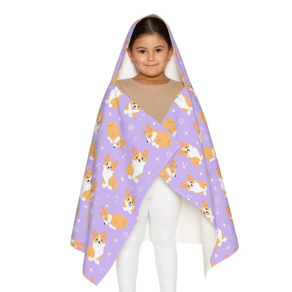Girls Purple Corgi Dog Hooded Towel – Soft & Absorbent Bath & Beach Wrap