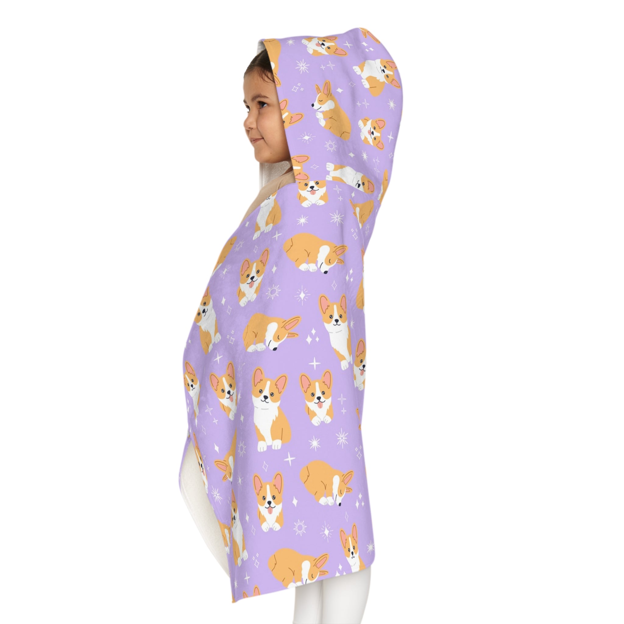Girls Purple Corgi Dog Hooded Towel – Soft & Absorbent Bath & Beach Wrap