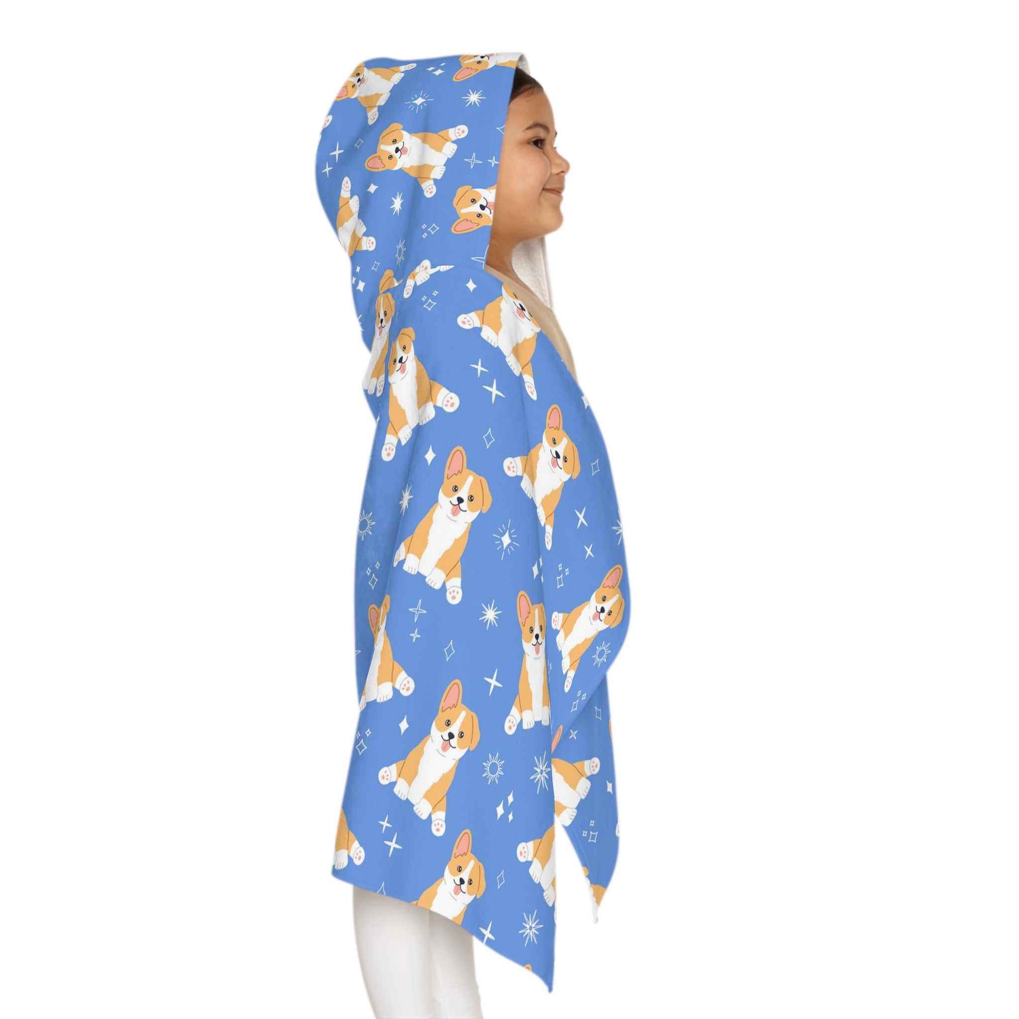 Kids Blue Corgi Dog Hooded Towel – Soft & Absorbent Bath & Beach Wrap