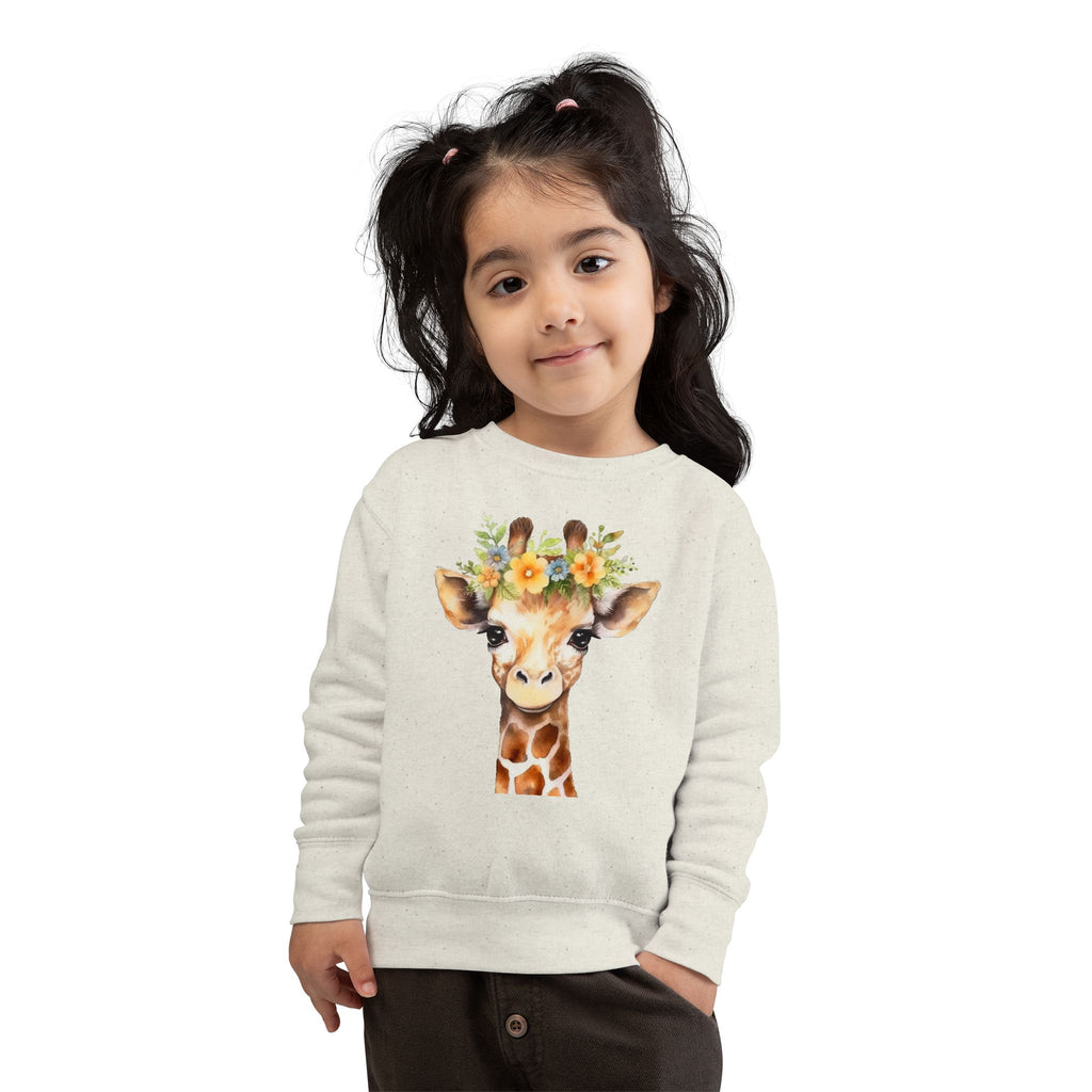 Off-white kids giraffe sweatshirt with a watercolor giraffe and floral crown design in soft cotton material