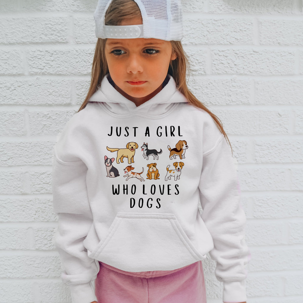 Girls 'Just a Girl Who Loves Dogs' Cozy Pullover Hoodie – Cute & Comfy Gift for Animal-Loving Kids