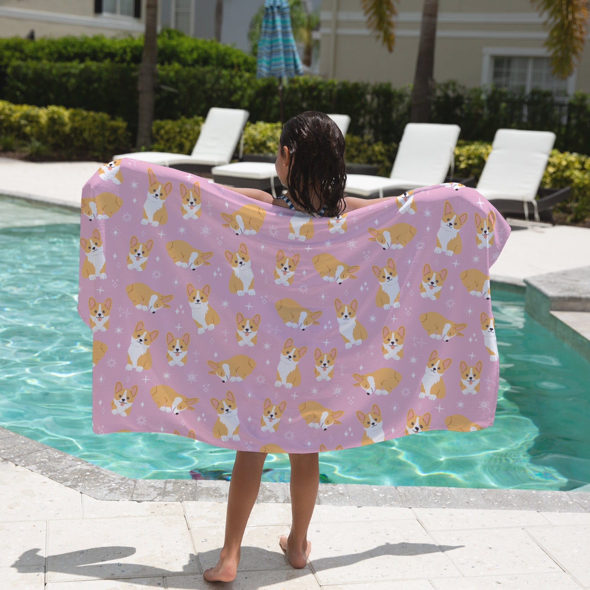 Girls Pink Corgi Dog Towel