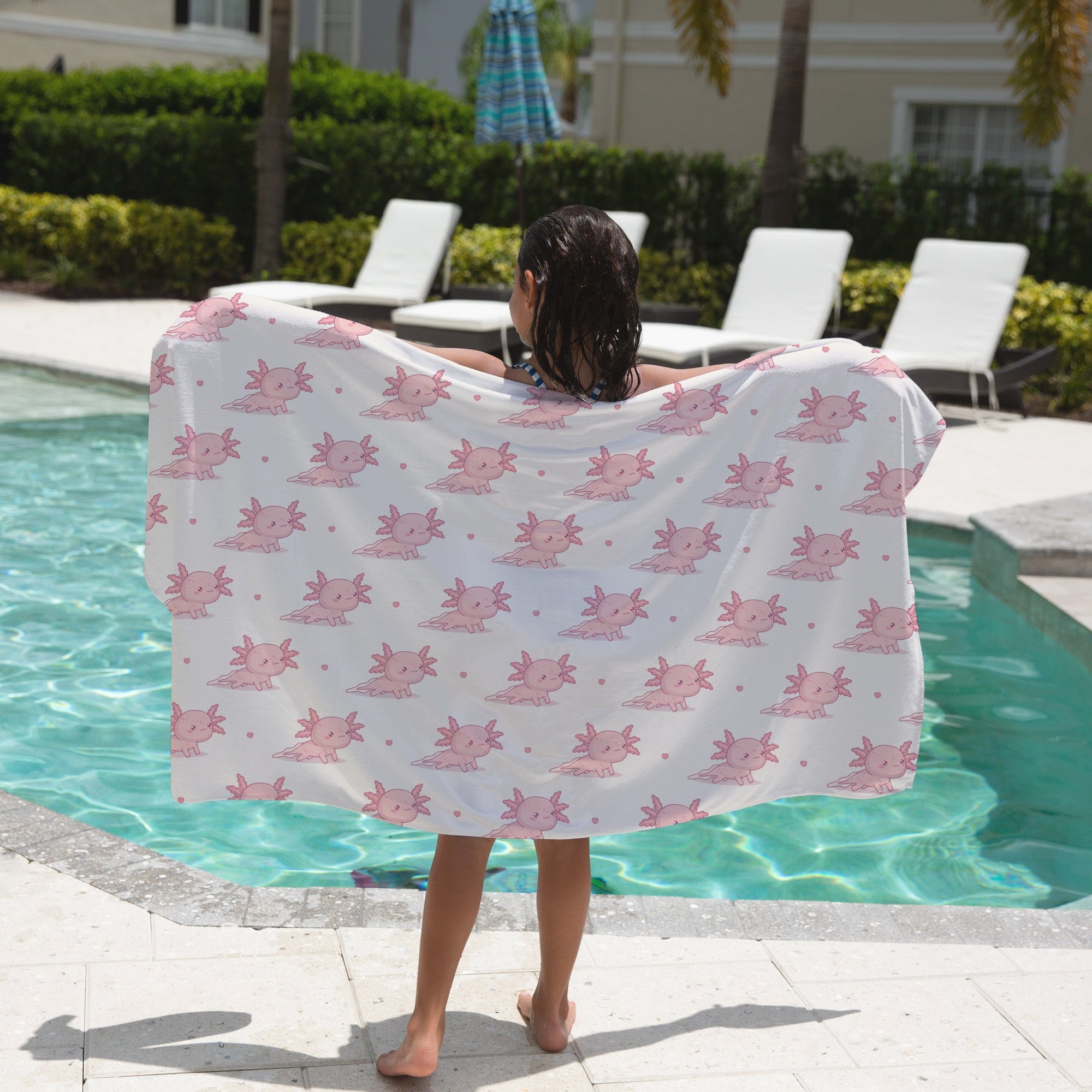 Girls Pink Axolotl Towel