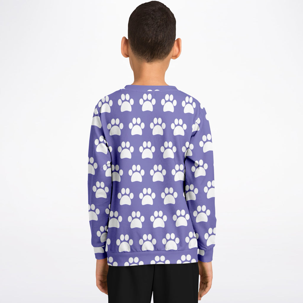 Kids Purple Paw Print Sweatshirt – Ultra Soft & Stretchy, Cozy Fleece or Lightweight Sports Fabric Sweatshirt – Ultra Soft & Stretchy, Cozy Fleece or Lightweight Sports Fabric