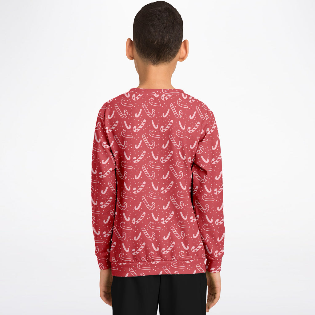 Girls Red Candy Cane Christmas Sweatshirt – Ultra Soft & Stretchy, Cozy Fleece or Lightweight Sports Fabric Sweatshirt – Ultra Soft & Stretchy, Cozy Fleece or Lightweight Sports Fabric