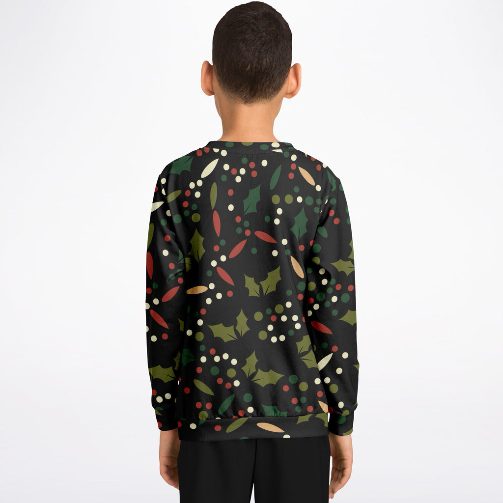 Kids Christmas Holly Berry Sweatshirt – Ultra Soft & Stretchy, Cozy Fleece or Lightweight Sports Fabric Sweatshirt – Ultra Soft & Stretchy, Cozy Fleece or Lightweight Sports Fabric
