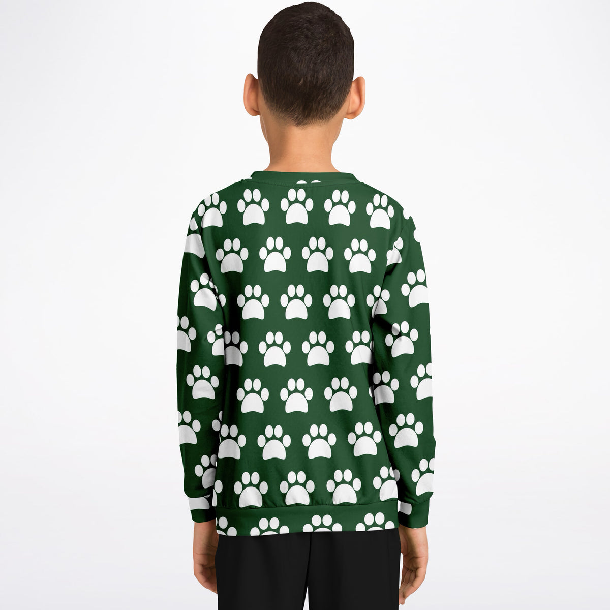 Kids Forest Green Paw Print Sweatshirt – Ultra Soft & Stretchy, Cozy Fleece or Lightweight Sports Fabric Sweatshirt – Ultra Soft & Stretchy, Cozy Fleece or Lightweight Sports Fabric