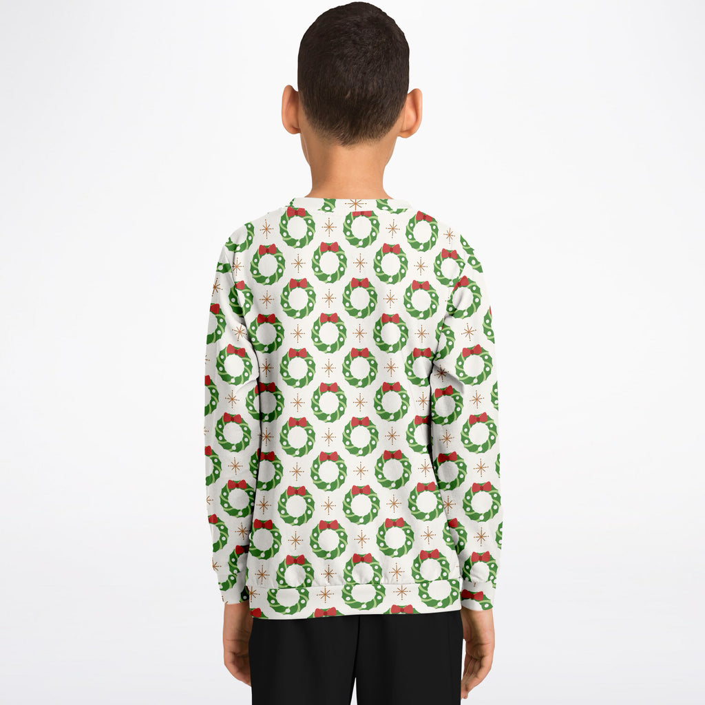 Kids Christmas Wreath Sweatshirt – Ultra Soft & Stretchy, Cozy Fleece or Lightweight Sports Fabric Sweatshirt – Ultra Soft & Stretchy, Cozy Fleece or Lightweight Sports Fabric