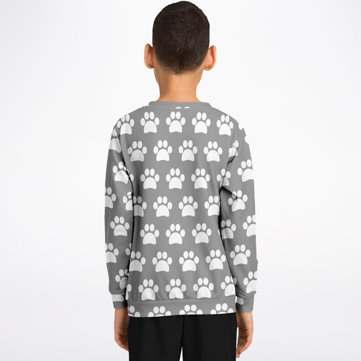 Kids Gray Paw Print Sweatshirt – Ultra Soft & Stretchy, Cozy Fleece or Lightweight Sports Fabric Sweatshirt – Ultra Soft & Stretchy, Cozy Fleece or Lightweight Sports Fabric
