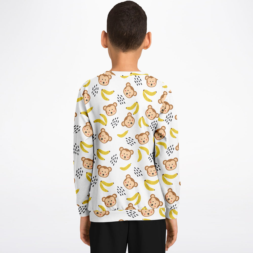 Kids Cute Monkey & Banana Sweatshirt – Ultra Soft & Stretchy, Cozy Fleece or Lightweight Sports Fabric Sweatshirt – Ultra Soft & Stretchy, Cozy Fleece or Lightweight Sports Fabric