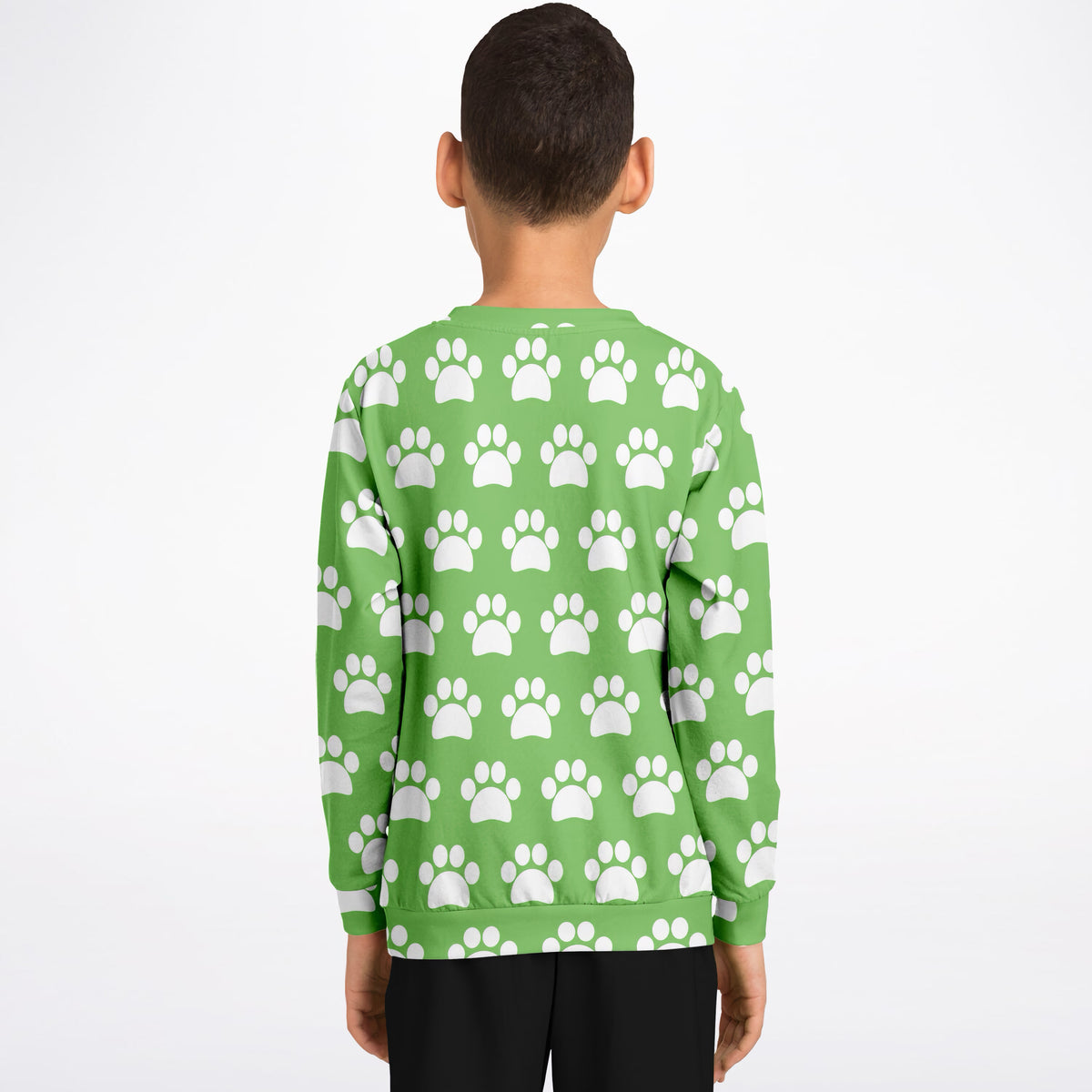 Kids Green Paw Print Sweatshirt – Ultra Soft & Stretchy, Cozy Fleece or Lightweight Sports Fabric Sweatshirt – Ultra Soft & Stretchy, Cozy Fleece or Lightweight Sports Fabric