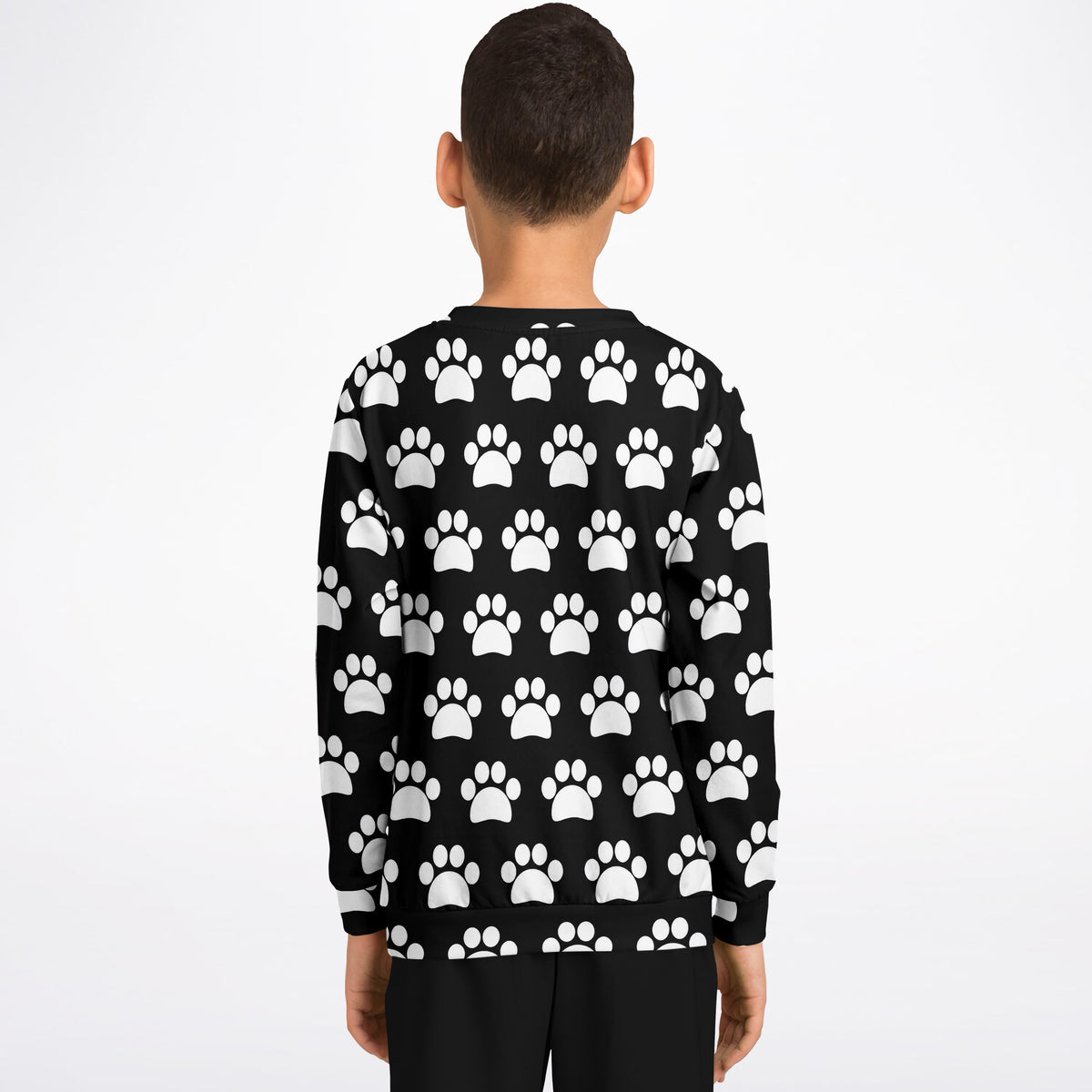 Kids Black Paw Print Sweatshirt – Ultra Soft & Stretchy, Cozy Fleece or Lightweight Sports Fabric Sweatshirt – Ultra Soft & Stretchy, Cozy Fleece or Lightweight Sports Fabric