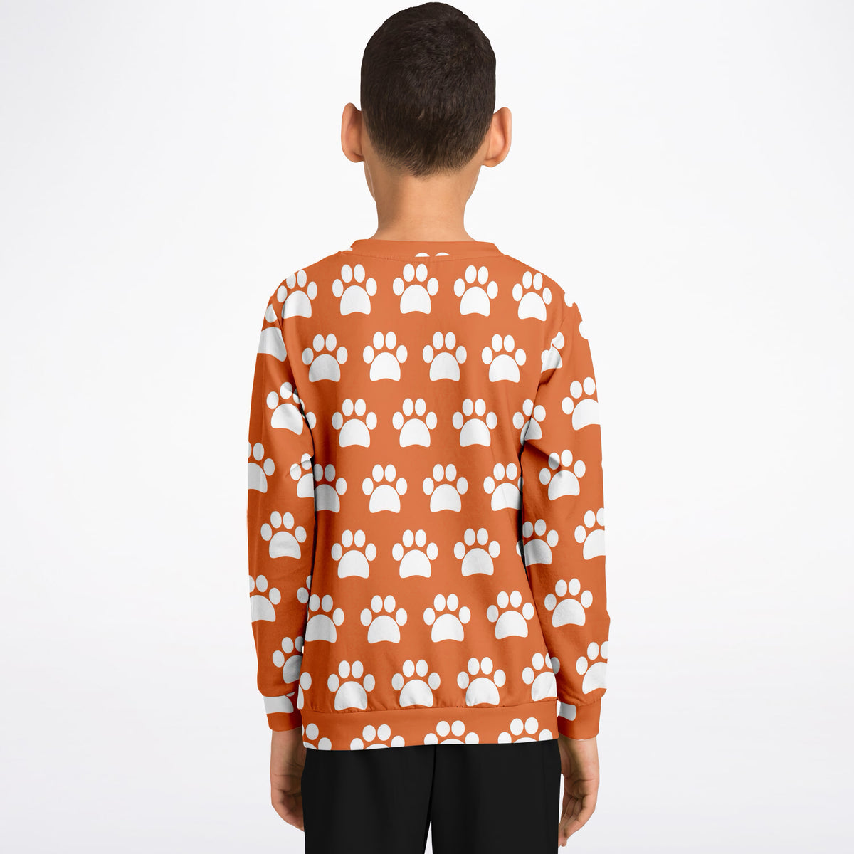 Kids Orange Paw Print Sweatshirt – Ultra Soft & Stretchy, Cozy Fleece or Lightweight Sports Fabric Sweatshirt – Ultra Soft & Stretchy, Cozy Fleece or Lightweight Sports Fabric