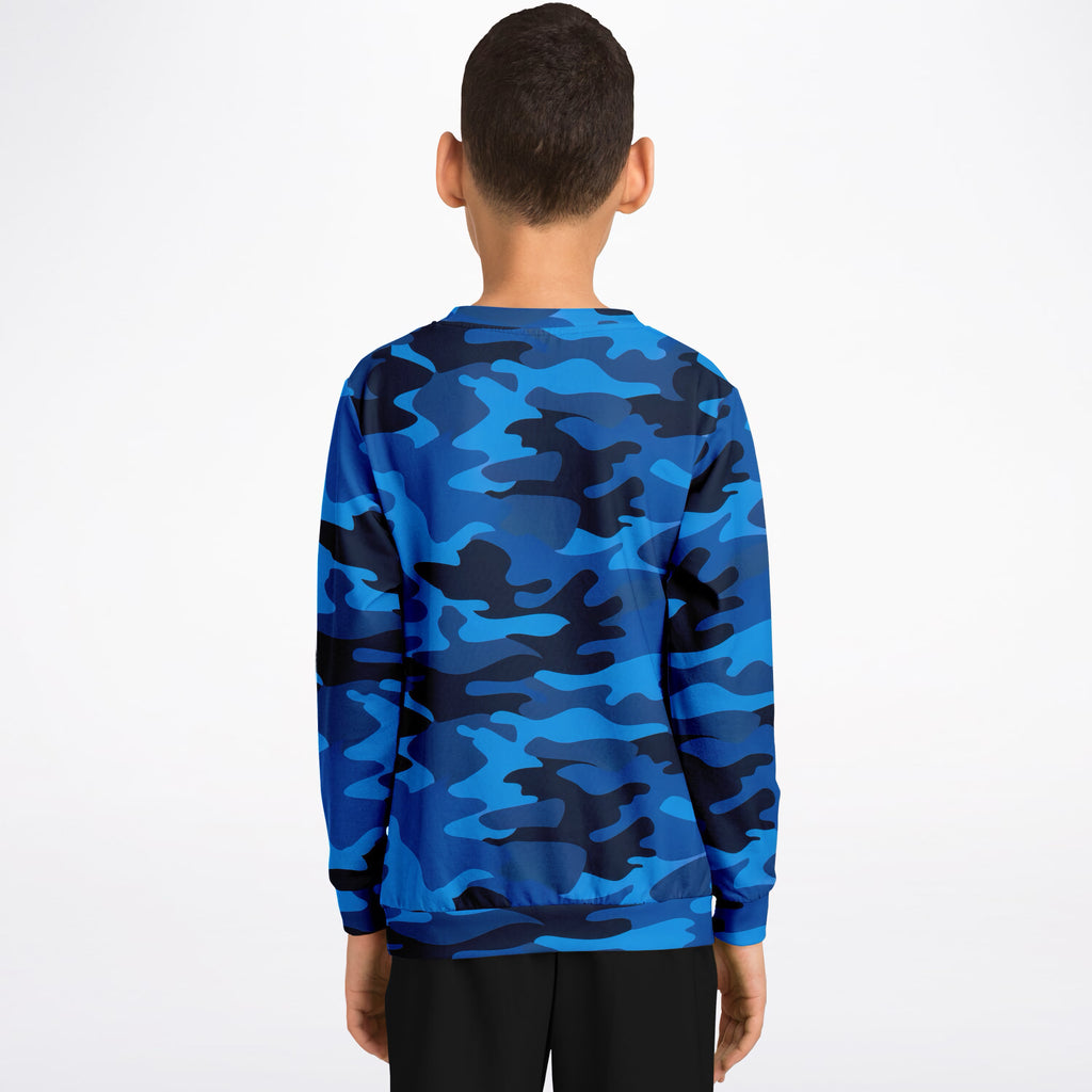 Kids Blue Camouflage Sweatshirt – Ultra Soft & Stretchy, Cozy Fleece or Lightweight Sports Fabric Sweatshirt – Ultra Soft & Stretchy, Cozy Fleece or Lightweight Sports Fabric