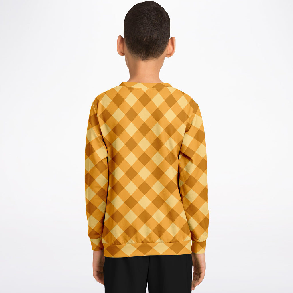 Kids Orange Gingham Sweatshirt – Ultra Soft & Stretchy, Cozy Fleece or Lightweight Sports Fabric Sweatshirt – Ultra Soft & Stretchy, Cozy Fleece or Lightweight Sports Fabric