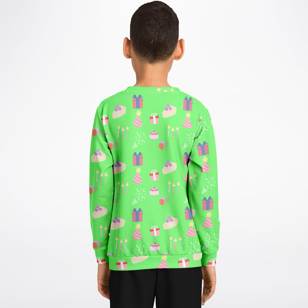 Kids Birthday Party Green Sweatshirt – Ultra Soft & Stretchy, Cozy Fleece or Lightweight Sports Fabric Sweatshirt – Ultra Soft & Stretchy, Cozy Fleece or Lightweight Sports Fabric