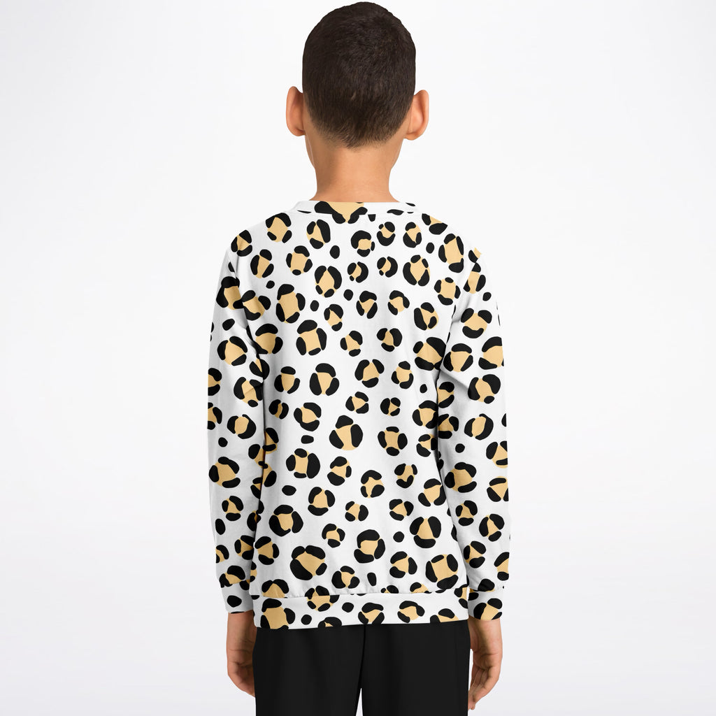 Kids Black & Tan Leopard Print Sweatshirt – Ultra Soft & Stretchy, Cozy Fleece or Lightweight Sports Fabric Sweatshirt – Ultra Soft & Stretchy, Cozy Fleece or Lightweight Sports Fabric