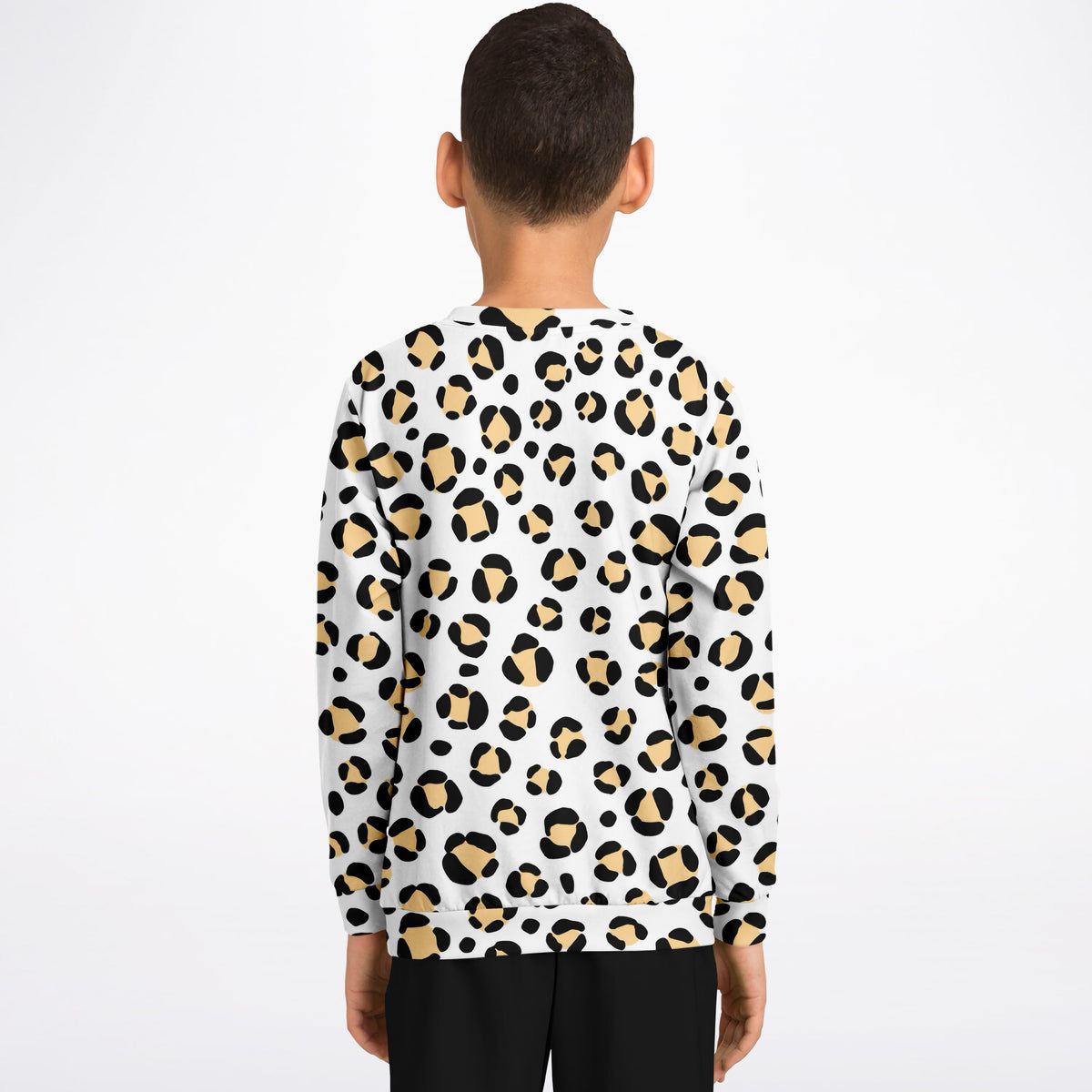 Kids Black & Tan Leopard Print Sweatshirt – Ultra Soft & Stretchy, Cozy Fleece or Lightweight Sports Fabric Sweatshirt – Ultra Soft & Stretchy, Cozy Fleece or Lightweight Sports Fabric