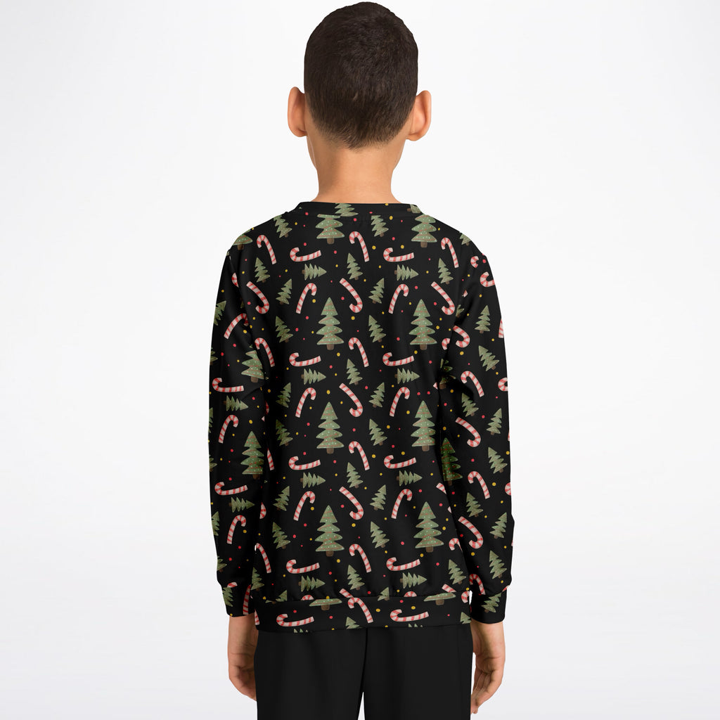 Kids Christmas Tree & Candy Cane Sweatshirt – Ultra Soft & Stretchy, Cozy Fleece or Lightweight Sports Fabric Sweatshirt – Ultra Soft & Stretchy, Cozy Fleece or Lightweight Sports Fabric