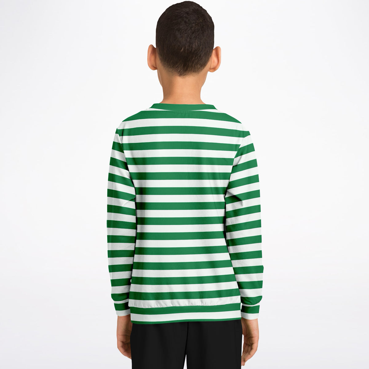 Kids Green Christmas Striped Sweatshirt – Ultra Soft & Stretchy, Cozy Fleece or Lightweight Sports Fabric Sweatshirt – Ultra Soft & Stretchy, Cozy Fleece or Lightweight Sports Fabric