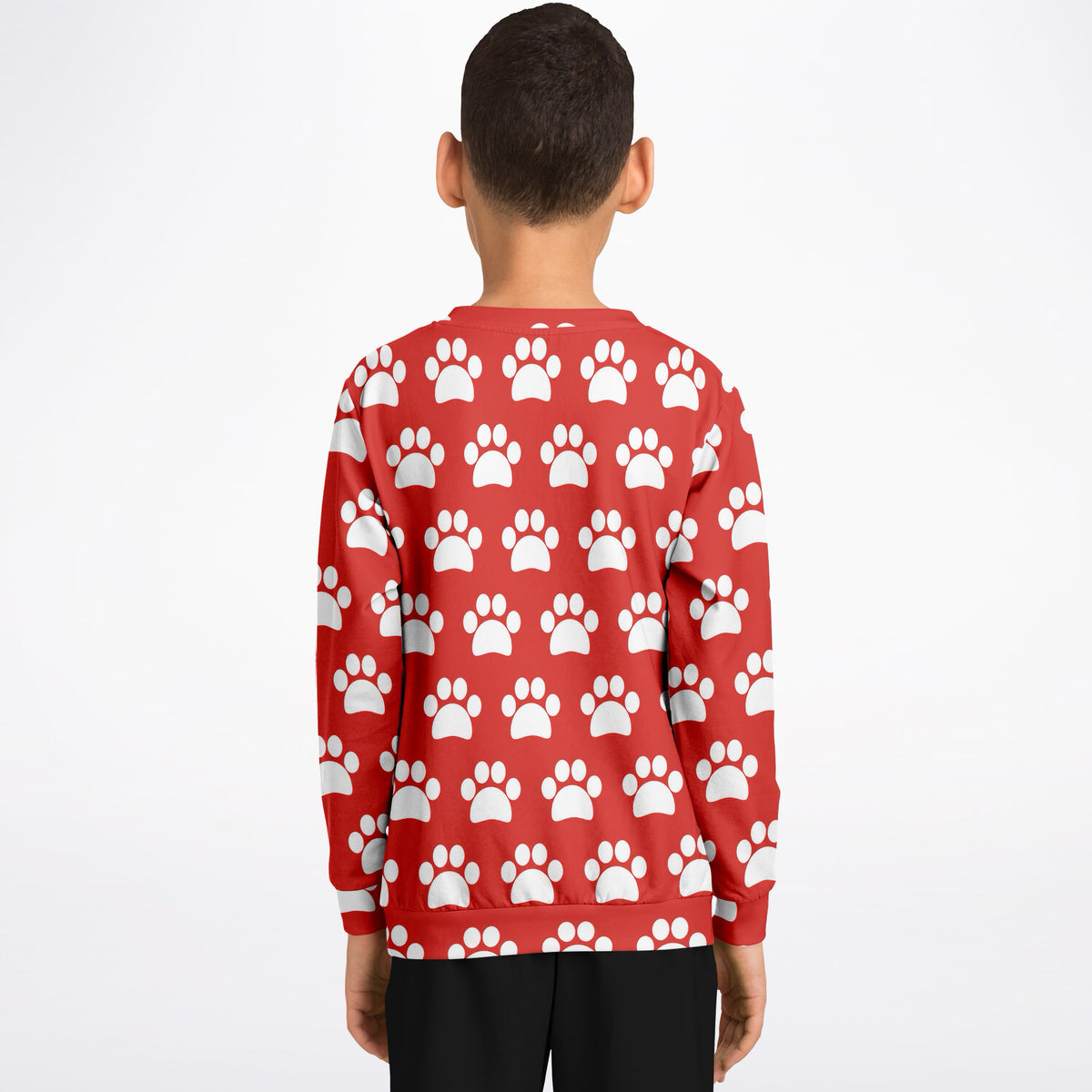 Kids Red Paw Print Sweatshirt – Ultra Soft & Stretchy, Cozy Fleece or Lightweight Sports Fabric Sweatshirt – Ultra Soft & Stretchy, Cozy Fleece or Lightweight Sports Fabric