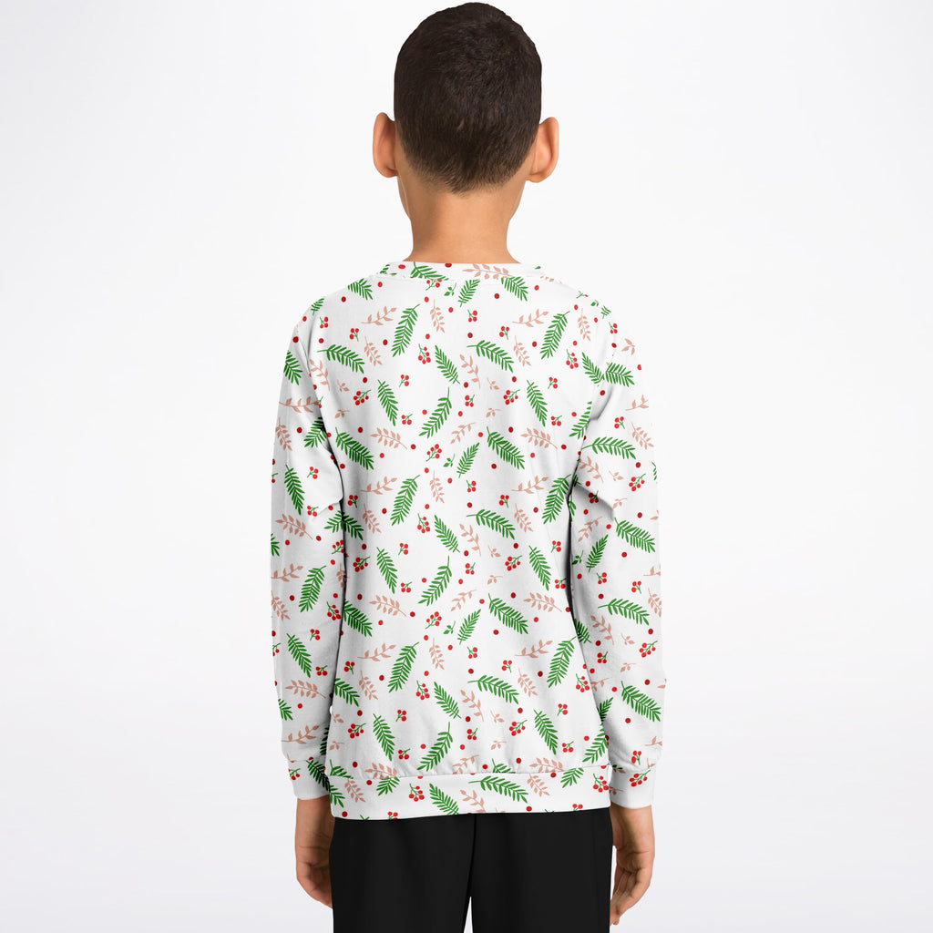 Kids Christmas Greenery and Red Berry Sweatshirt – Ultra Soft & Stretchy, Cozy Fleece or Lightweight Sports Fabric Sweatshirt – Ultra Soft & Stretchy, Cozy Fleece or Lightweight Sports Fabric