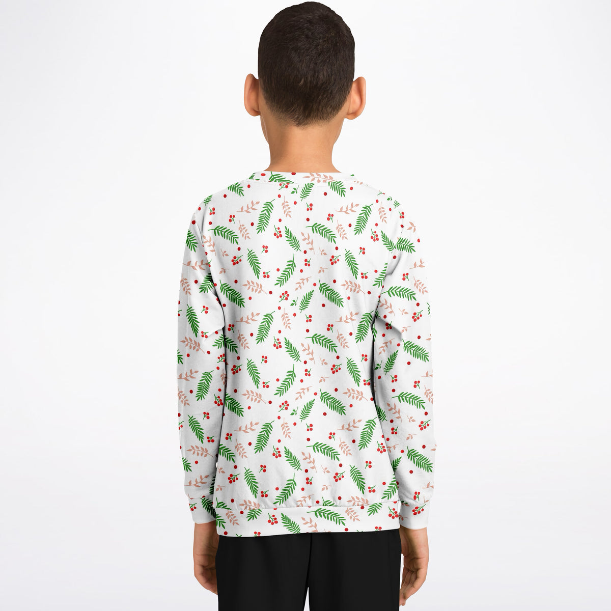 Kids Christmas Greenery and Red Berry Sweatshirt – Ultra Soft & Stretchy, Cozy Fleece or Lightweight Sports Fabric Sweatshirt – Ultra Soft & Stretchy, Cozy Fleece or Lightweight Sports Fabric