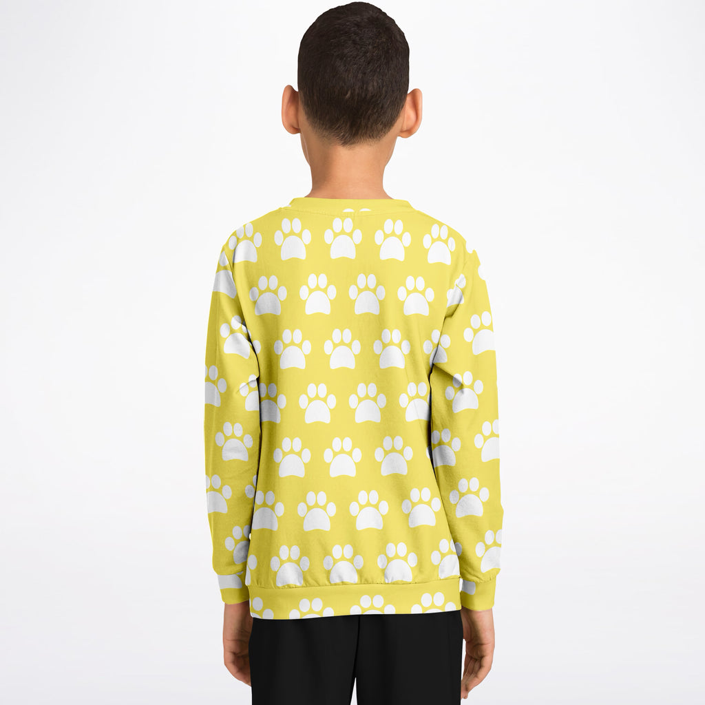Kids Yellow Paw Print Sweatshirt – Ultra Soft & Stretchy, Cozy Fleece or Lightweight Sports Fabric Sweatshirt – Ultra Soft & Stretchy, Cozy Fleece or Lightweight Sports Fabric