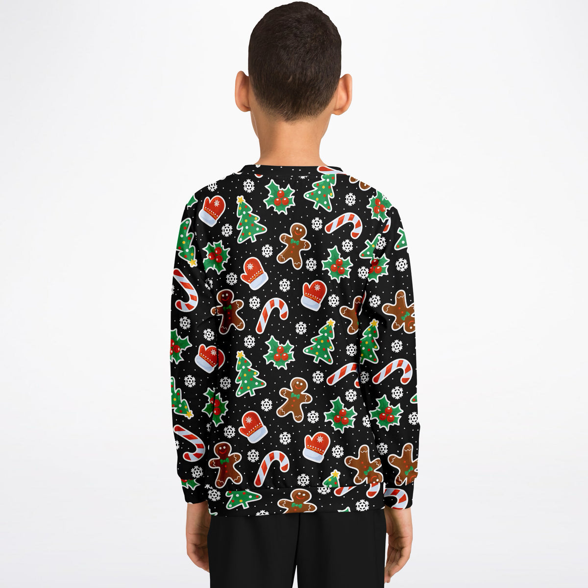Kids Black Gingerbread Christmas Sweatshirt – Ultra Soft & Stretchy, Cozy Fleece or Lightweight Sports Fabric Sweatshirt – Ultra Soft & Stretchy, Cozy Fleece or Lightweight Sports Fabric