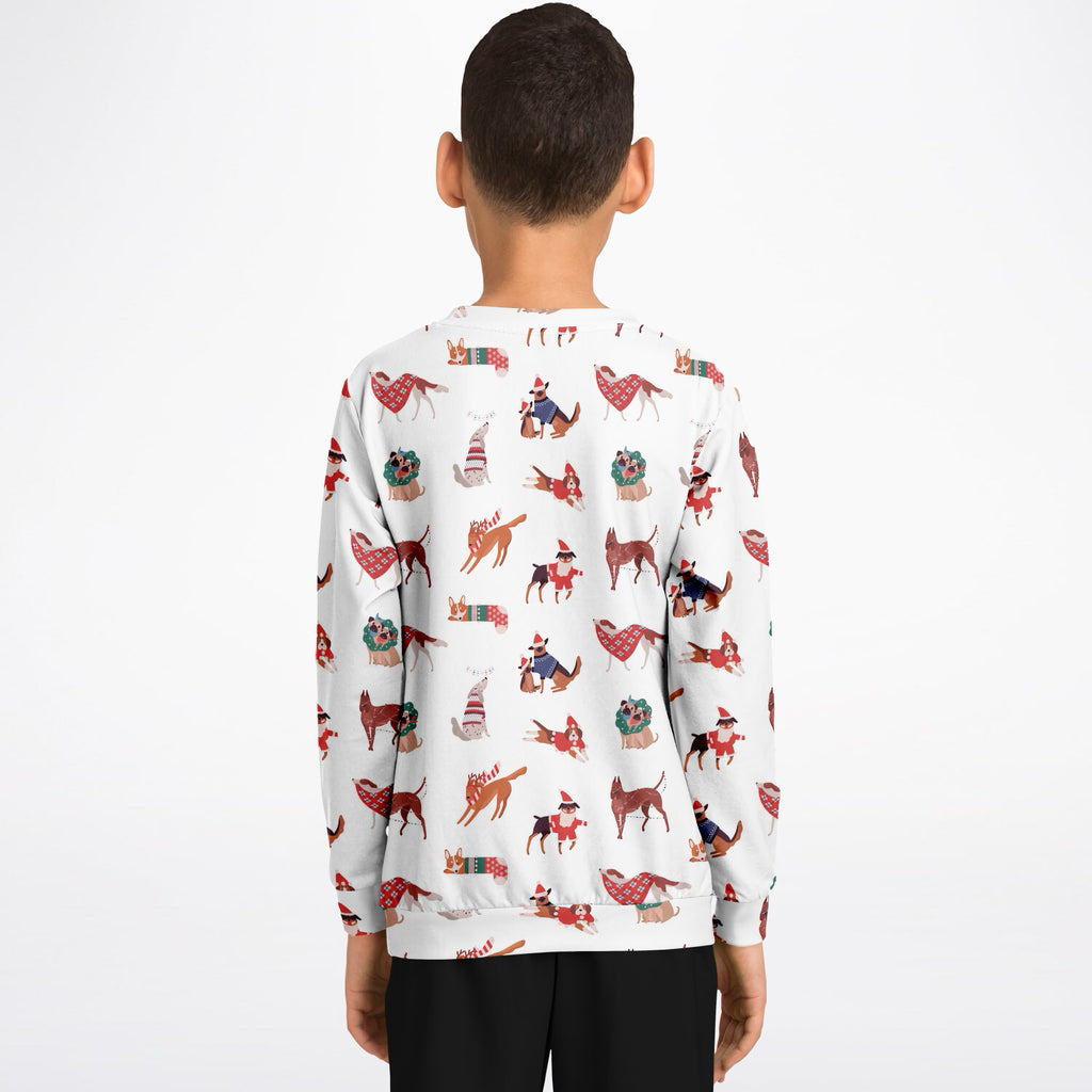 Kids Christmas Dogs Sweatshirt – Ultra Soft & Stretchy, Cozy Fleece or Lightweight Sports Fabric Sweatshirt – Ultra Soft & Stretchy, Cozy Fleece or Lightweight Sports Fabric