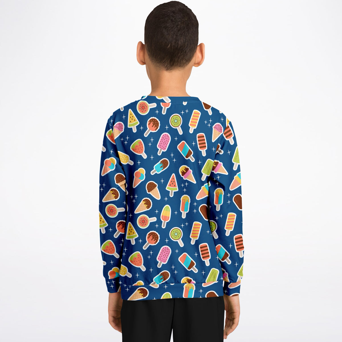 Kids Dark Blue Ice Cream Sweatshirt – Ultra Soft & Stretchy, Cozy Fleece or Lightweight Sports Fabric Sweatshirt – Ultra Soft & Stretchy, Cozy Fleece or Lightweight Sports Fabric