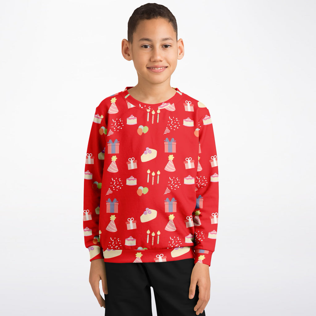 Kids Birthday Party Red Sweatshirt – Ultra Soft & Stretchy, Cozy Fleece or Lightweight Sports Fabric Sweatshirt – Ultra Soft & Stretchy, Cozy Fleece or Lightweight Sports Fabric