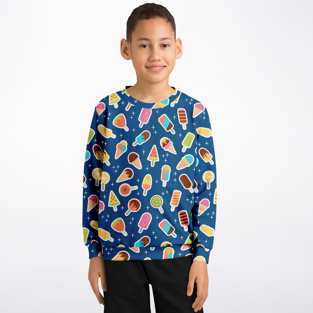 Kids Dark Blue Ice Cream Sweatshirt – Ultra Soft & Stretchy, Cozy Fleece or Lightweight Sports Fabric Sweatshirt – Ultra Soft & Stretchy, Cozy Fleece or Lightweight Sports Fabric