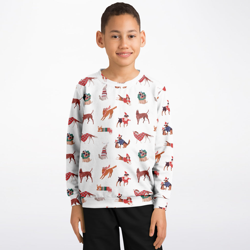Kids Christmas Dogs Sweatshirt – Ultra Soft & Stretchy, Cozy Fleece or Lightweight Sports Fabric Sweatshirt – Ultra Soft & Stretchy, Cozy Fleece or Lightweight Sports Fabric