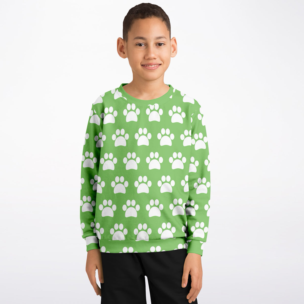 Kids Green Paw Print Sweatshirt – Ultra Soft & Stretchy, Cozy Fleece or Lightweight Sports Fabric Sweatshirt – Ultra Soft & Stretchy, Cozy Fleece or Lightweight Sports Fabric