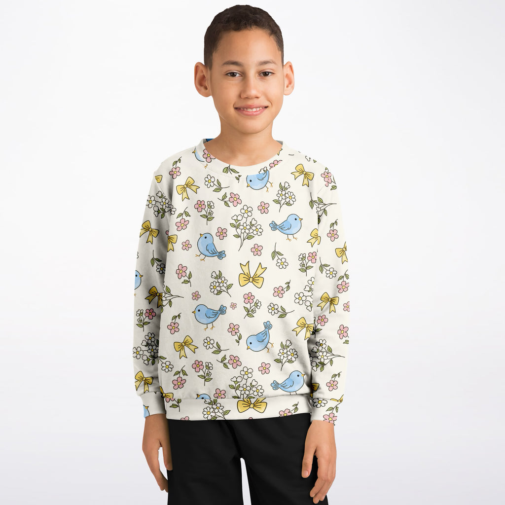 Girls Floral Blue Bird Sweatshirt – Ultra Soft & Stretchy, Cozy Fleece or Lightweight Sports Fabric Sweatshirt – Ultra Soft & Stretchy, Cozy Fleece or Lightweight Sports Fabric
