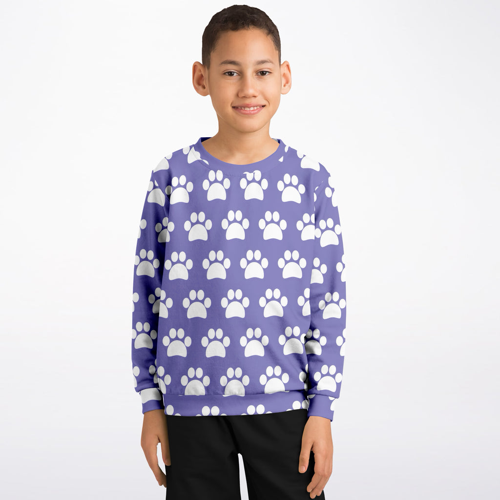 Kids Purple Paw Print Sweatshirt – Ultra Soft & Stretchy, Cozy Fleece or Lightweight Sports Fabric Sweatshirt – Ultra Soft & Stretchy, Cozy Fleece or Lightweight Sports Fabric