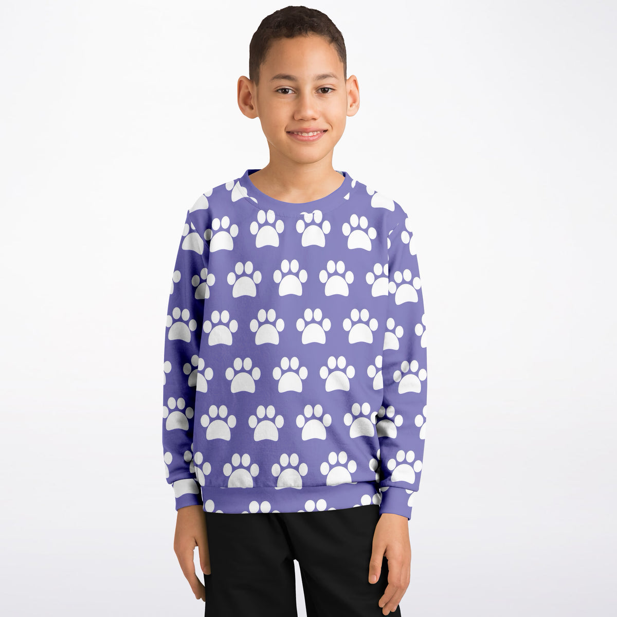 Kids Purple Paw Print Sweatshirt – Ultra Soft & Stretchy, Cozy Fleece or Lightweight Sports Fabric Sweatshirt – Ultra Soft & Stretchy, Cozy Fleece or Lightweight Sports Fabric