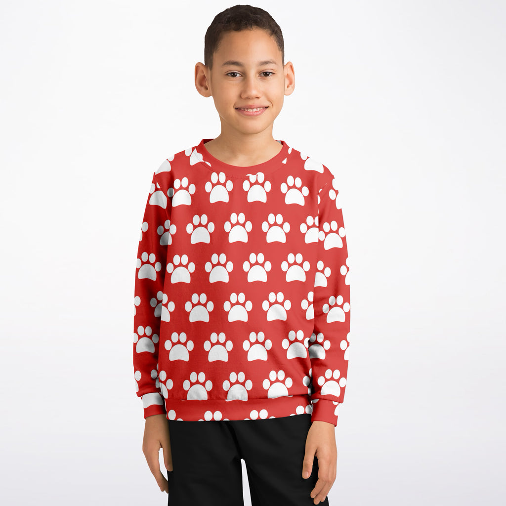 Kids Red Paw Print Sweatshirt – Ultra Soft & Stretchy, Cozy Fleece or Lightweight Sports Fabric Sweatshirt – Ultra Soft & Stretchy, Cozy Fleece or Lightweight Sports Fabric