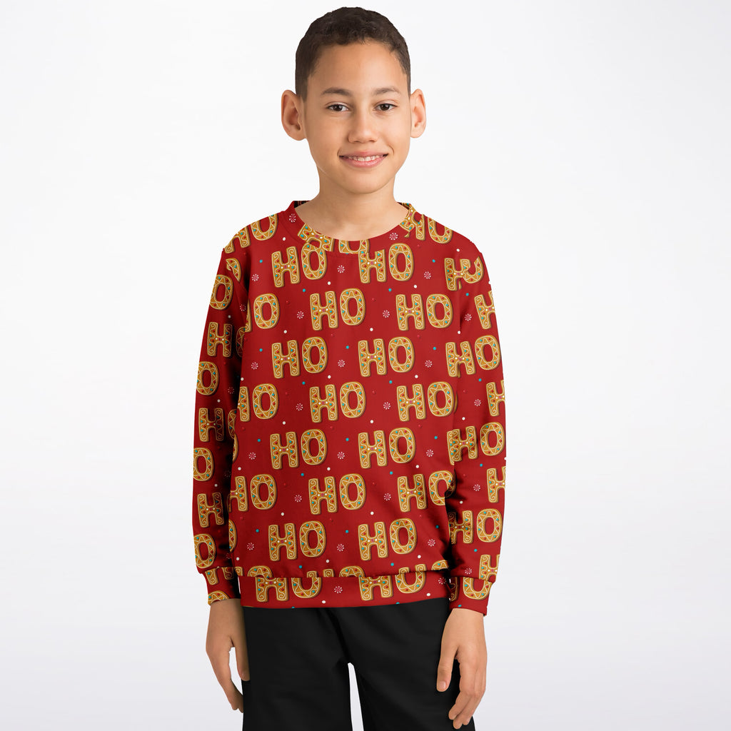 Kids Red Ho Ho Ho Christmas Sweatshirt – Ultra Soft & Stretchy, Cozy Fleece or Lightweight Sports Fabric Sweatshirt – Ultra Soft & Stretchy, Cozy Fleece or Lightweight Sports Fabric
