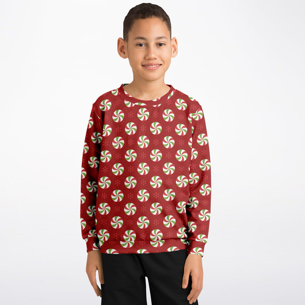 Kids Christmas Peppermint Candy Sweatshirt – Ultra Soft & Stretchy, Cozy Fleece or Lightweight Sports Fabric Sweatshirt – Ultra Soft & Stretchy, Cozy Fleece or Lightweight Sports Fabric