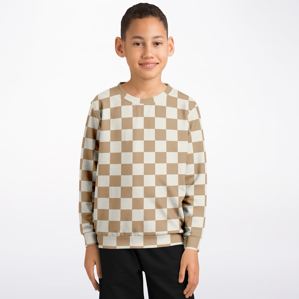 Kids Beige Checkered Sweatshirt – Ultra Soft & Stretchy, Cozy Fleece or Lightweight Sports Fabric Sweatshirt – Ultra Soft & Stretchy, Cozy Fleece or Lightweight Sports Fabric