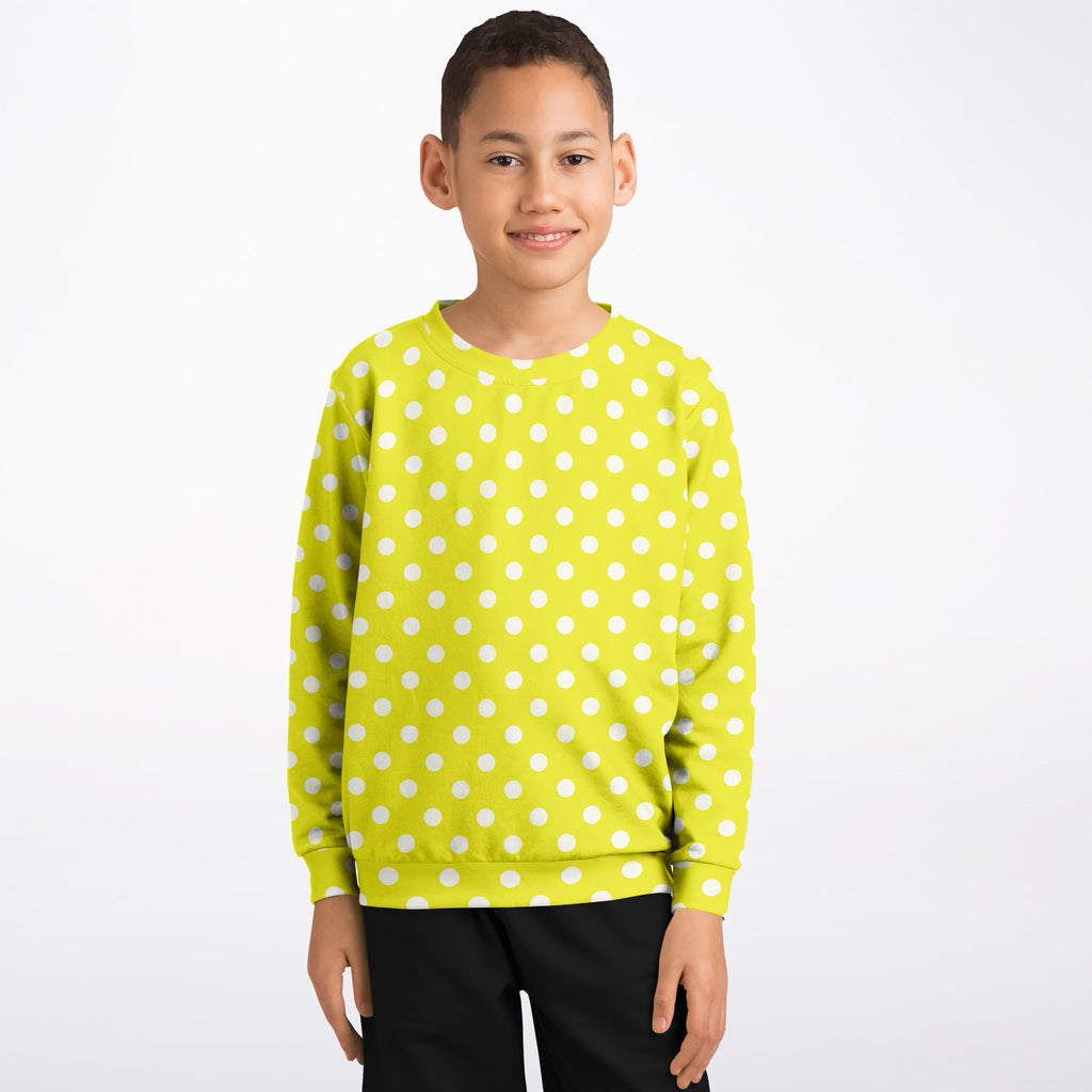 Kids Yellow Polka Dot Sweatshirt – Ultra Soft & Stretchy, Cozy Fleece or Lightweight Sports Fabric Sweatshirt – Ultra Soft & Stretchy, Cozy Fleece or Lightweight Sports Fabric