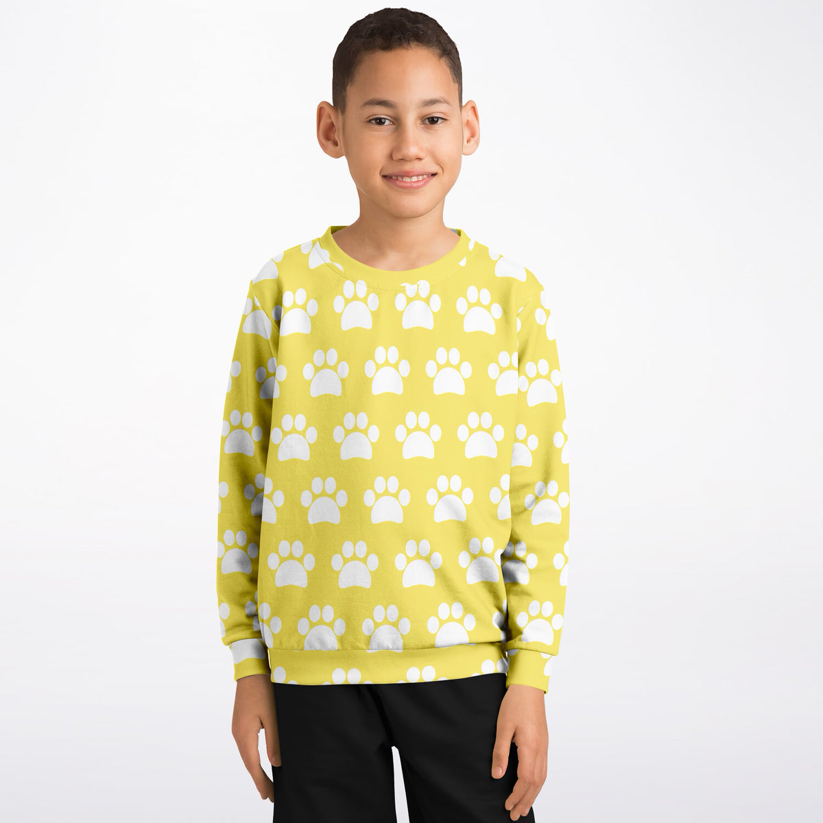 Kids Yellow Paw Print Sweatshirt – Ultra Soft & Stretchy, Cozy Fleece or Lightweight Sports Fabric Sweatshirt – Ultra Soft & Stretchy, Cozy Fleece or Lightweight Sports Fabric