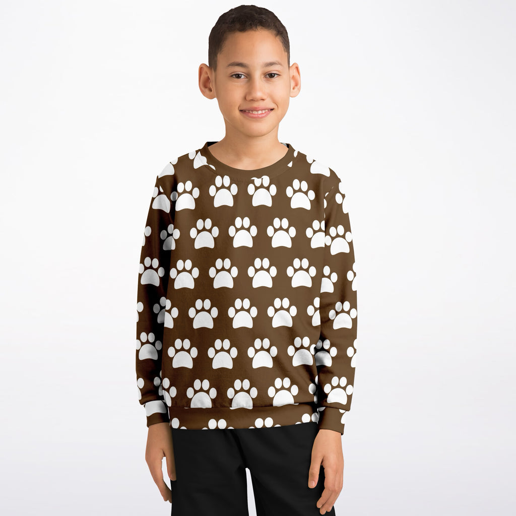 Kids Brown Paw Print Sweatshirt – Ultra Soft & Stretchy, Cozy Fleece or Lightweight Sports Fabric Sweatshirt – Ultra Soft & Stretchy, Cozy Fleece or Lightweight Sports Fabric