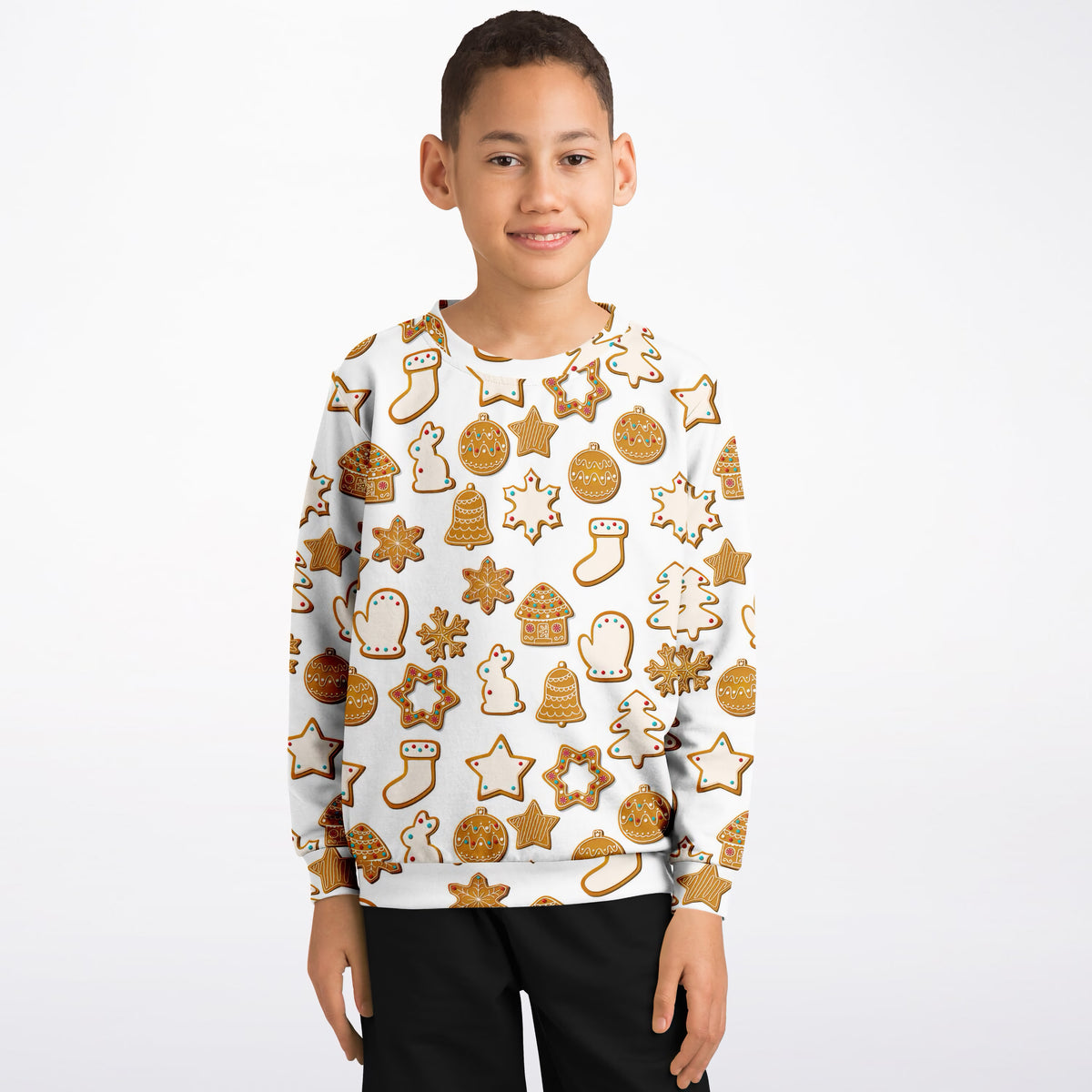 Kids Christmas Gingerbread Cookie Sweatshirt – Ultra Soft & Stretchy, Cozy Fleece or Lightweight Sports Fabric Sweatshirt – Ultra Soft & Stretchy, Cozy Fleece or Lightweight Sports Fabric
