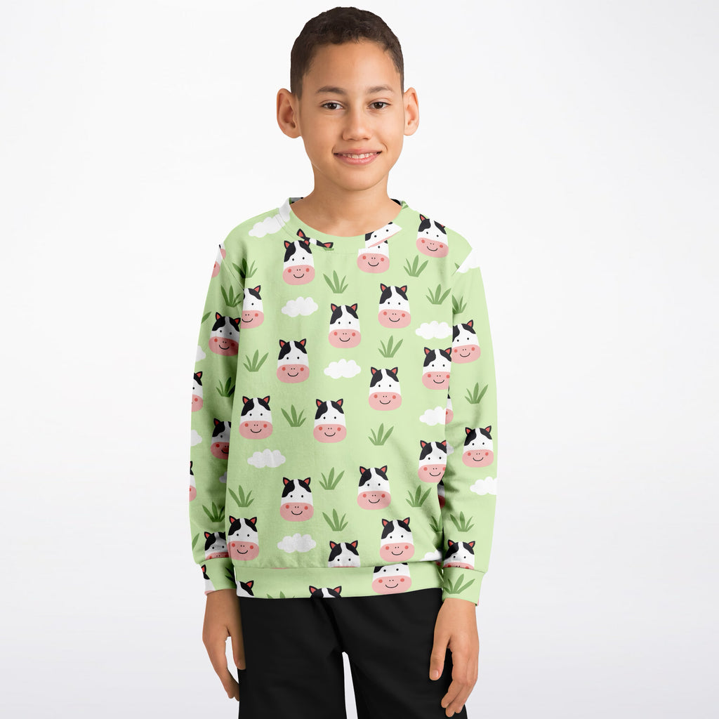 Kids Cute Cow Faces Sweatshirt – Ultra Soft & Stretchy, Cozy Fleece or Lightweight Sports Fabric Sweatshirt – Ultra Soft & Stretchy, Cozy Fleece or Lightweight Sports Fabric