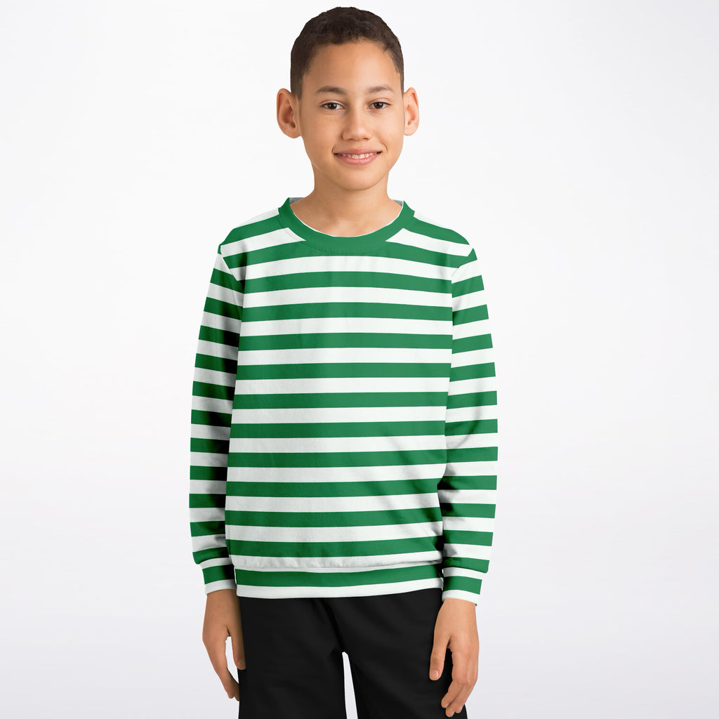 Kids Green Christmas Striped Sweatshirt – Ultra Soft & Stretchy, Cozy Fleece or Lightweight Sports Fabric Sweatshirt – Ultra Soft & Stretchy, Cozy Fleece or Lightweight Sports Fabric
